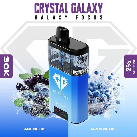 Buy cheapest online Crystal Galaxy Focus 30k Prefilled Pod Kit - Box of 5 (Ban Proof) Mr Blue Mad Blue at lowest price in uk