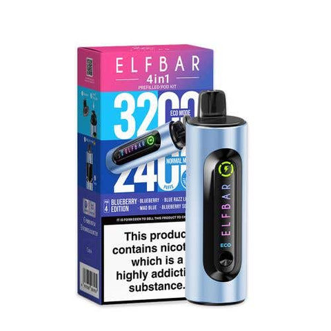 Buy cheapest online Elf Bar 4-in-1 3200 Prefilled Pod Kit Box of 5 Blueberry Edition at lowest price in uk