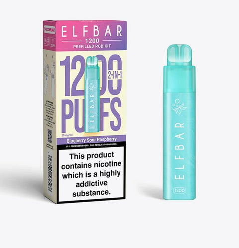 Buy cheapest online Elfbar 1200 Puffs 2 in 1 Prefilled Pod Kit Blue Sour Raspberry at lowest price in uk