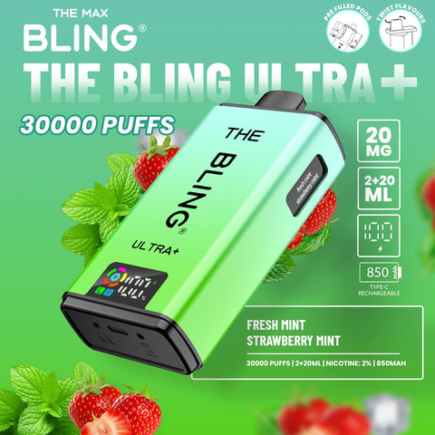Buy cheapest online The Crystal Bling Ultra Plus 30k Prefilled Vape Kit Box of 5 Fresh Mint Strawberry Mint at lowest price in uk