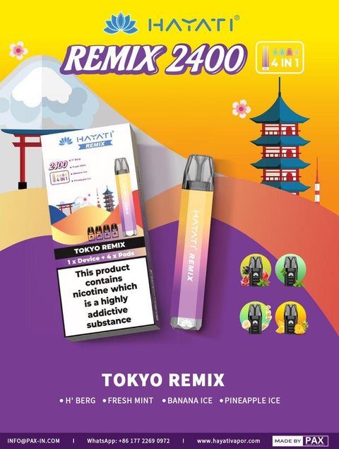 Buy cheapest online Hayati Remix 2400 Puffs 4 in 1 Disposable Vape Pod Kit Tokyo Remix at lowest price in uk