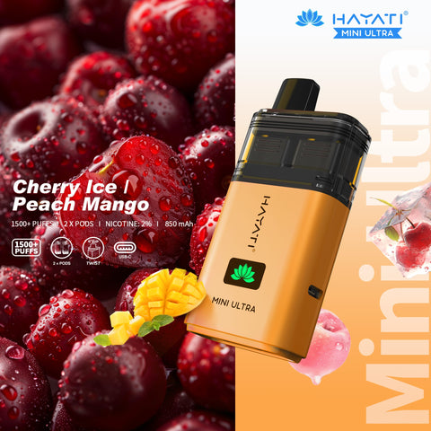 Buy cheapest online Hayati Mini Ultra 1500 Disposable Vape Cherry Ice Peach Mango at lowest price in uk