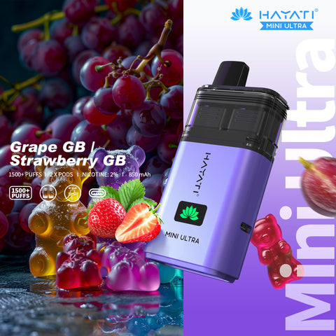 Buy cheapest online Hayati Mini Ultra 1500 Disposable Vape Grape GB Strawberry GB at lowest price in uk