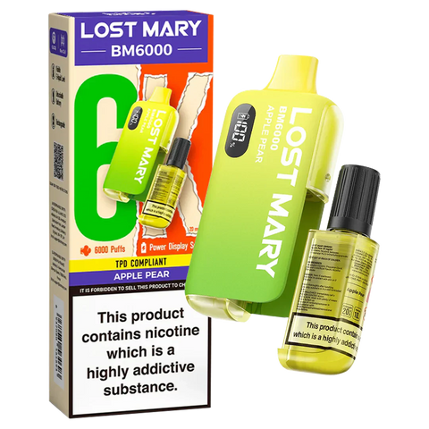 Buy cheapest online Lost Mary BM6000 Prefilled Disposable Vape Kit (Box of 5) Apple Pear at lowest price in uk