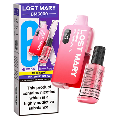 Buy cheapest online Lost Mary BM6000 Prefilled Disposable Vape Kit (Box of 5) Watermelon Ice at lowest price in uk