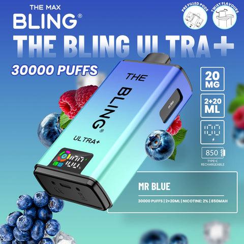 Buy cheapest online The Crystal Bling Ultra Plus 30k Prefilled Vape Kit Box of 5 Mr Blue at lowest price in uk