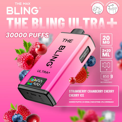 Buy cheapest online The Crystal Bling Ultra Plus 30k Prefilled Vape Kit Box of 5 Strawberry Cranberry Cherry Cherry Ice at lowest price in uk