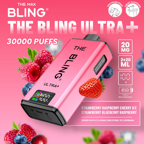 Buy cheapest online The Crystal Bling Ultra Plus 30k Prefilled Vape Kit Box of 5 Strawberry Raspberry Cherry Ice Strawberry Blueberry Raspberry at lowest price in uk