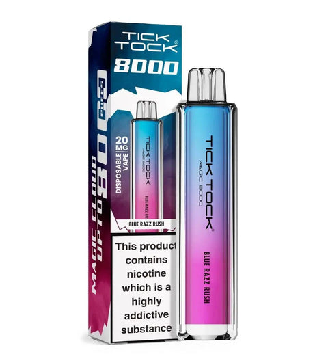 Buy cheapest online Tick Tock Magic 8000 Disposable Vape Blue Razz Rush at lowest price in uk