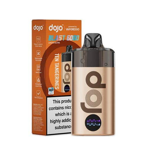 Buy cheapest online Vaporesso Dojo Blast 6000 Prefilled Pod Kit - Box of 5 (Ban Proof) Gold-Ten Tangerines at lowest price in uk