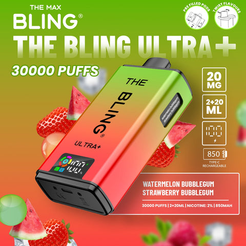 Buy cheapest online The Crystal Bling Ultra Plus 30k Prefilled Vape Kit Box of 5 Watermelon Bubblegum Strawberry Bubblegum at lowest price in uk