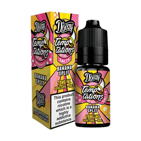 Buy cheapest online Doozy Temptation Nic Salt 10ml E-Liquids Box of 10 Banana Split 10mg at lowest price in uk