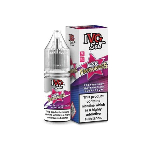 Buy cheapest online IVG Salts 10ml IVG Bar Favourites - Pack Of 10 Strawberry Watermelon Bubblegum 20MG at lowest price in uk