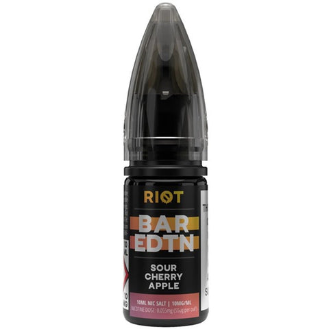 Buy cheapest online Riot Squad Bar EDTN 10ml Nic Salt E-Liquid - Pack Of 10 Sour Cherry Apple 10MG at lowest price in uk